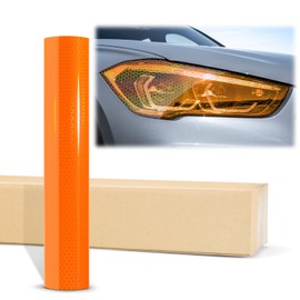 12"x24" Hex Holographic Headlight Tint Gloss Orange Taillight Fog Light Side Marker Transparent Vinyl Film Self Adhesive Free Tool Kit