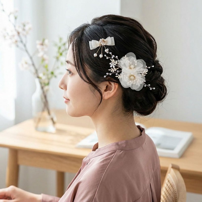 CHENLONB 髪飾り ヘアクリップ 花びら 蝶結び 2点セット可愛い おしゃれ 女の子 ヘアアクセサリー 写真撮影
