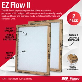 Flanders EZ-Flow II 14x18x1 Air Filters, MERV 1, Furnace, HVAC, & AC Filter - High-Airflow, Energy-Efficient, Fiberglass Media 10055.011418 (2-Pack)