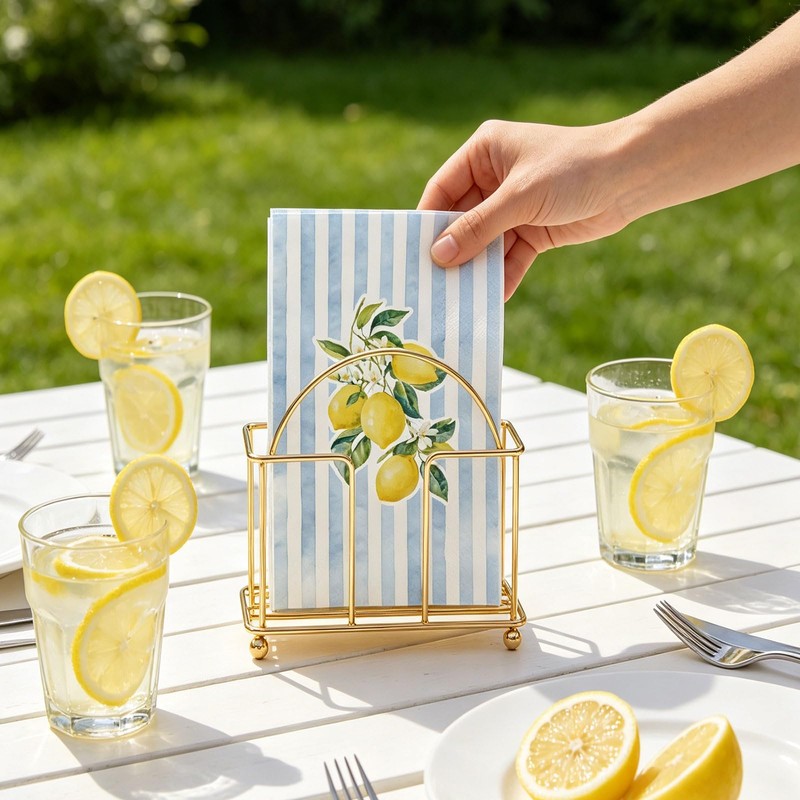 AnyDesign 50Pcs Lemon Paper Guest Napkins Yellow Citrus Fruit Disposable