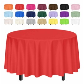 SietDESEO 2 Pack Red Tablecloth Round 84 x 84 Plastic Table Cover Waterproof Red Table Cloth Disposable for Wedding Birthday Baby Shower Party Christmas Circle Tablecloth