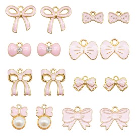 Julie Wang 40PCS Alloy Enamel Bowknot Charms Pink Bow Charm for Women Necklace Pendants Bracelet Earrings Jewelry Making Crafts DIY Accessory