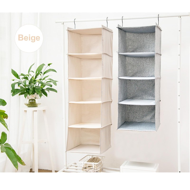 BOMEI PACK Beige Hanging Wardrobe Closet Organizer Shelves with 5