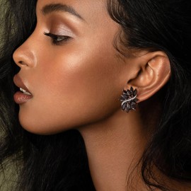 EVER FAITH Black Rhinestone Stud Earrings for Women, Glitter Marquise Crystal Wedding Party Vintage Statement Pierced Studs Earring for Brides Bridal Cocktail Prom Jewelry Black-Tone