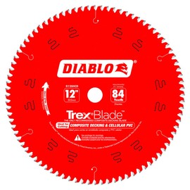 Diablo TrexBlade Saw Blade for Composites and Plastic - 12" Diameter, 84 MTCG Teeth, 1" Arbor, .102" Kerf, -3° Hook Angle, .071" Plate, 5000 Max RPM - D1284CD