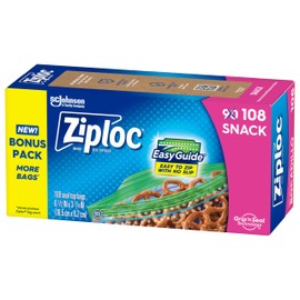Ziploc Snack Bags with EasyGuide Texture, Small Plastic Storage Bags with Grip 'N Seal Technology, 108 Bags Total