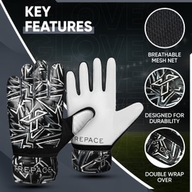 Trepace SPORTS Football Goalkeeper Gloves For Boys Kids Youth Children Soccer Goalie Goalkeeping Glove with Grip Palms (White, 4)