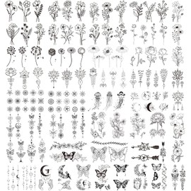 Cerlaza 100 Sheets Temporary Tattoos for Women Adult, 420 Mixed Styles Tiny Branch Fake Tattoo Stickers that Look Real and Last Long, Christmas Decoration Realistic Henna for Girl Body Art Sticker