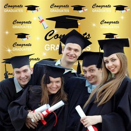 DASHAN 10x8ft Polyester Graduation Backdrop for Photography Golden Congratulations Congrats Grad Class of 2022 Prom Party Supplies Decorations Photoshoot Photo Studio Props Favors Banner Background