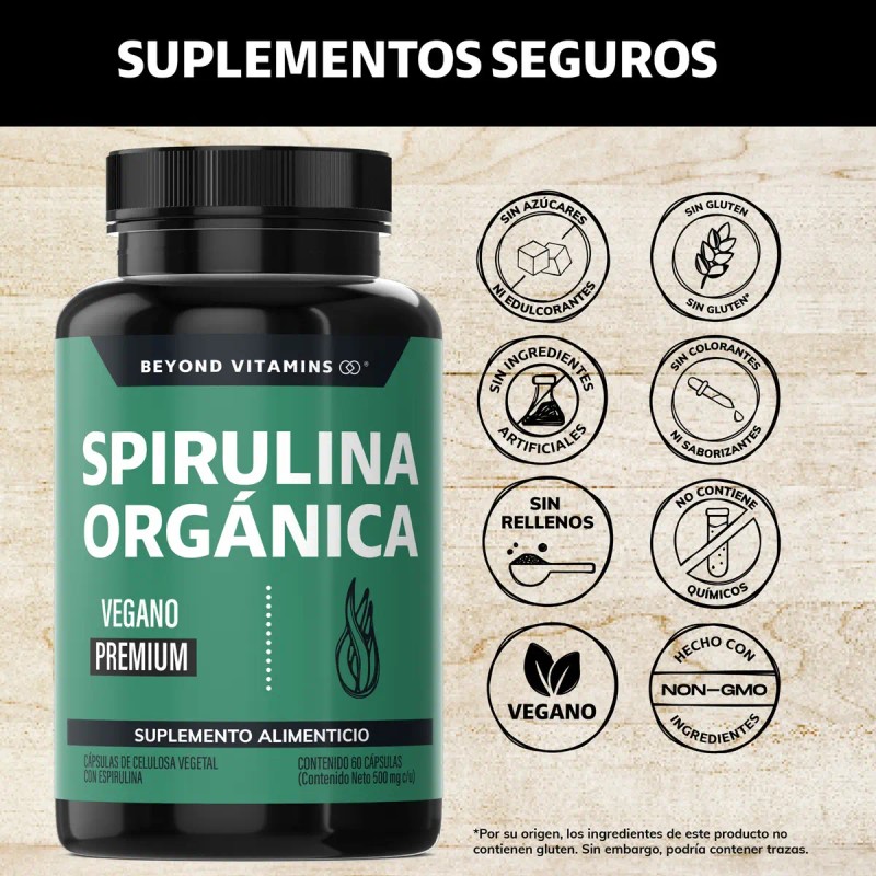 Spirulina Orgánica 100 Natural Espirulina Tecnología Cápsulas Veganas Capsulas Vitaminas