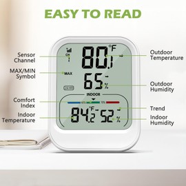 KeeKit Indoor Outdoor Thermometer, Digital Freezer Thermometer with Wireless Sensor, 3in LCD Screen, ℃/℉ Switch, Temperature Humidity Monitor for Home, Baby Room, Office, Bedroom