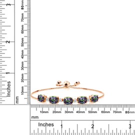 Gem Stone King 8.22 Cttw Oval Green Mystic Topaz and White Topaz 18K Rose Gold Plated Silver Bracelet For Women | Oval 8X6MM and Round 2.5MM | Adjustable Bolo Bracelet For Women