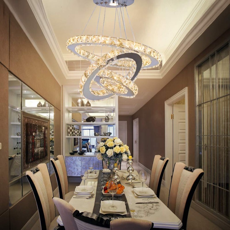diisunbihuo LED Chandeliers Modern Crystal 3 Rings Ceiling Lighting Fixture
