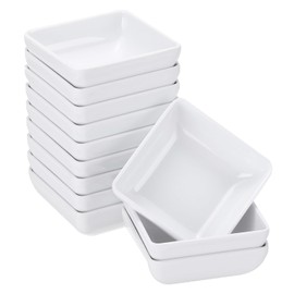 sourcing map 12Pcs MF Square Dipping Bowls, Small White Side Dish Bowls Seasoning Plate Cups Soy Dishes Serving Bowls Set for Condiment Desserts Home BBQ Party Picnic Restaurant