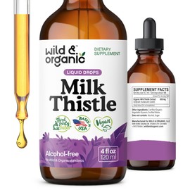 Wild & Organic Milk Thistle Liquid Drops - Liver Cleanse Detox - Silymarin Milk Thistle Supplement for Liver Support - Silybum Marianum Seed Extract Tincture - Vegan, Sugar & Alcohol-Free - 4 fl oz