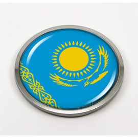 Flag of Kazakhstan | 3D Domed CAR Emblem Badge Sticker Chrome Plastic Round Bezel