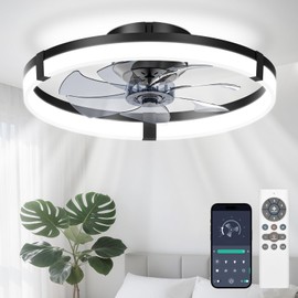 JOFIOS Ceiling Fans with Lights,19.7" Flush Mount Ceiling Fan with Light and Remote,Reversible,3 CCT,6 speeds,Dimmable,Noiseless, Black Ceiling Fan for Bedroom, Kitchen,Living Room(Assembly required)