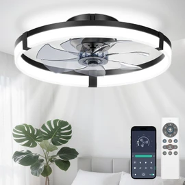 JOFIOS Ceiling Fans with Lights,19.7" Flush Mount Ceiling Fan with Light and Remote,Reversible,3 CCT,6 speeds,Dimmable,Noiseless, Black Ceiling Fan for Bedroom, Kitchen,Living Room(Assembly required)