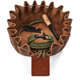 Texas Bushcraft Fire Starter Survival Kit - Ferro Rod Flint Fire Steel, Striker Tool | Cowhide Leather Tinder Bag | Emergency Paracord Bracelet Camping Gear (Army Green, Large Bracelet (7-8" Wrist))
