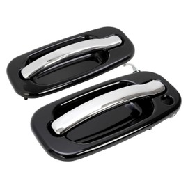 HECASA Door Handle Compatible with 1999-2007 Chevy Silverado Sierra 1500/2500/3500 Yukon Tahoe Escalade Replace for 5182419 15745149 FL w/Key Hole, Black+Chrome 2PCs (Front, Left & Right)