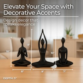 Decorative Resin Yoga Ladies Figurine for Home or Bahroom Decor - Ornament Statue for Office, Living Room, or Shelf - Sculptural Accent for Hallway or Coffee Table - Set of 3, 13", 10", 10", Black