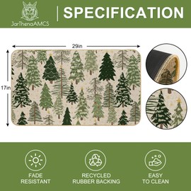 JarThenaAMCS Christmas Doormat Christmas Tree Floor Mat Non-Slip Forest Front Door Rug for Indoor Outdoor Kitchen Bedroom Bathroom, 17 x 29 Inch