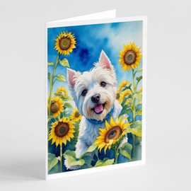 Caroline's Treasures Westie in Sunflowers Greeting Cards Pack of 8 Blank Cards with Envelopes Whimsical A7 Size 5x7 Blank Note Cards