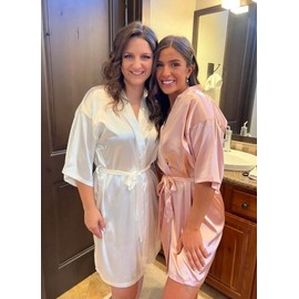 Women's Satin Kimono Robes Bridesmaid Wedding Robes Silky Bathrobes Summer Loungewear Rose Gold L