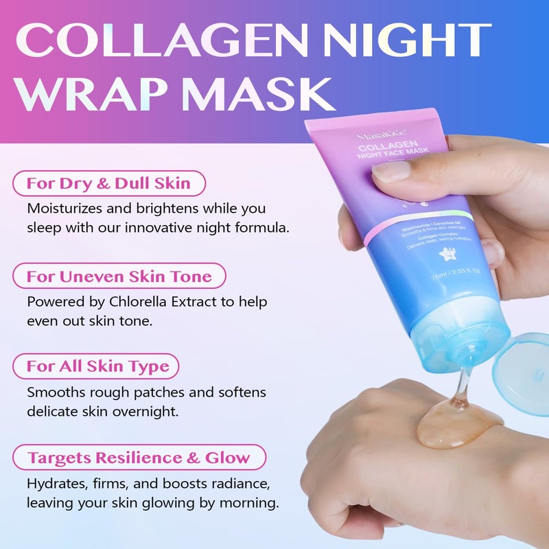 Collagen Night Wrapping Mask,Overnight Sleeping Mask for Delivers Deep, Lasting