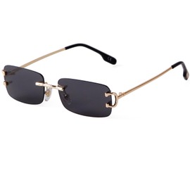 Laurinny Vintage Rimless Sunglasses Retro Rectangle Sunglasses for Men Women Trendy Sun Glasses Shades 90s Eyewear(Gold/Grey)
