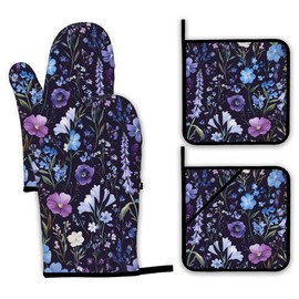 Wildflowers Oven Mitts and Pot Holders,Vintage Garden Herb Flower Heat Resistant Oven Mitts Gloves and Pot Holder for Home Kitchen Decorations Cooking Baking BBQ Gifts,Set of 4