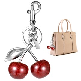 Huiguli Cherry Bags Charm, Stylish Cherry Keychain, Cute Cherry Keyring, Fashionable Bag Accessory, Shiny Resin Metal Keychain for Girls, Women, Purse, Handbags Silvery