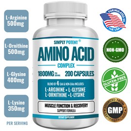 Simply Potent Amino Acid Complex 1800mg - Muscle Recovery & Performance Support | 200 Capsules
