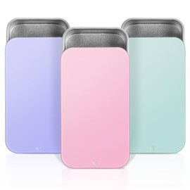 Metal Tin Box, 3 Pcs 2.36×1.33×0.4 Inch Slide Top Small Tin Box Rectangular Empty Hinged Containers with Lids Portable Mini Boxes for Candies Jewelry Crafts Lip Balm Cosmetic Pills (3 Colors)