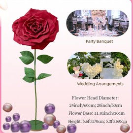 Zzefarmy 2 Set 5.6 ft Artificial Giant Roses Decoration,Wedding Arrangement,Shopping Mall Events Shop Window Display,Backdrop Arrangements Giant Flowers (Red B)