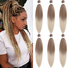 Ai Yuchen 6b/613 Brown Blonde Ombre Braiding Hair Pre Stretched Kanekalon Box Braids Hair Extensions for Braiding Hypoallergenic Knotless Pre-Stretched Braiding Hair 26 Inch