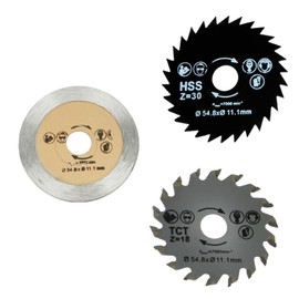Mini Circular Saw Blades, 3 Piece Set, 2.16 x 0.44 inches (Φ54.8 x Φ11.1mm), HSS 30 Tooth, TCT 18 Tooth