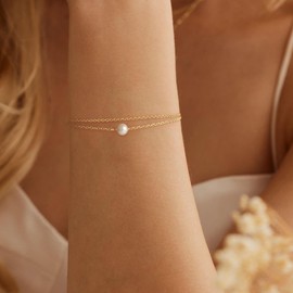 Turandoss Gold Pearl Bracelets for Women Jewelry Gifts - 14K Gold Plated Freshwater Cultured Pearls Bracelet Dainty Layered Pearl Bracelets for Women Bridesmaid Jewelry Gifts