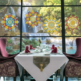 MEIEST 6 PCS Diamond Painting Kits for Suncatchers Mandala Art Stained Glass Window Clings, Mosaic Painting by Numbers,Window Film Static Clings 3D Decals,Art Craft Supplies (2)