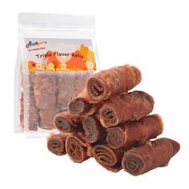 ASMPET Rawhide Free Dog Treats, Triple Flavor Chicken Wrapped Duck and Beef Rolls, Healthy Dog Snacks