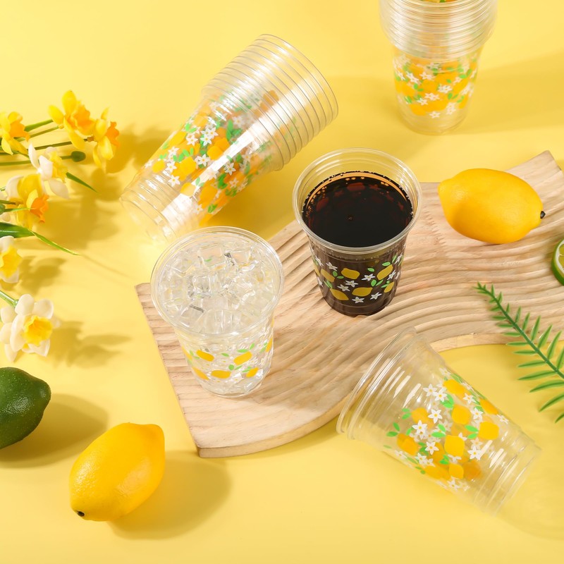 AimFun 50 Pcs Lemon Plastic Cups Summer 12 oz Party