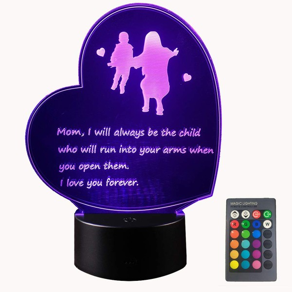 FASHENSTORE Mothers Day Gifts from Daughter or Son Best Mom Birthday Gifts Heart Shaped 3D Lamp with Poem for Mom That'll Make Her Feel Special