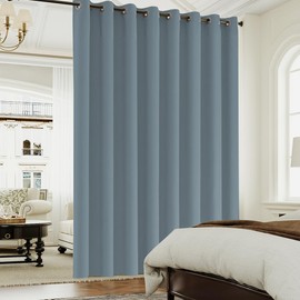 Turquoize Extra Wide Curtains Blackout Privacy Curtains & Drapes for Sliding Glass Door Bedroom Large Window Decor Thermal Insulated Patio Door Curtain Grommet, 1 Panel(100Wx96L Inches, Stone Blue)