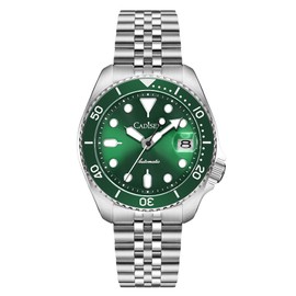 CADISEN Automatic Watch Men's Mechanical Automatic Watch NH35 Sapphire Glass Leisure Waterproof, Green, Bracelet