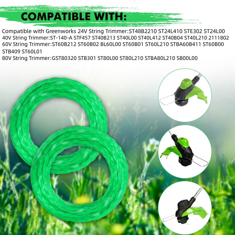 Kaberalty 16PK 0.080" Pre-Cut Twisted Trimmer Line Compatible with Greenworks