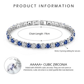 CERSLIMO Bracelets for Womens Girls Ladies - Silver Tennis Bracelet, 14K White Gold Plated Cubic Zirconia Bracelet | Classic Elegant Tennis Bracelets for Women Jewelry Gifts Birthday Christmas, Blue