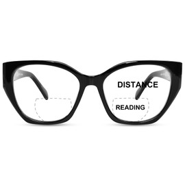 FONHCOO Bifocal Reading Glasses for Women, Cat Eye Blue Light Computer Readers Clear Top Eyewear with Spring Hinge(Black 2.0)