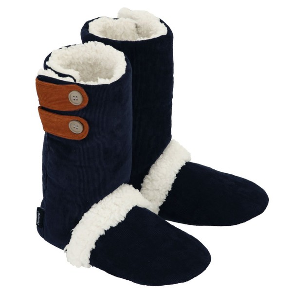 Bon Furniture Room Shoes, Winter, Fluffy, Warm, Room Boots, Unisex, Boa Slippers, 10.2 inches (26 cm), Long Length, Indoor Wear, corduroy navy