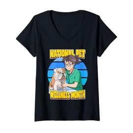Womens National Pet Wellness Month October Support Animal Health V-Neck T-Shirt