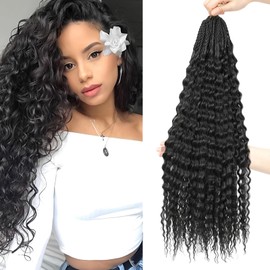 Auxemuen Pre Looped Micro Curly Crochet Hair, 8 Packs, Brazilian Afro Kinky Crochet Hair, Black Braiding Hair Extensions, Deep Wave, Synthetic Mini Senegalese (1B, 22 Inches (Pack of 8))